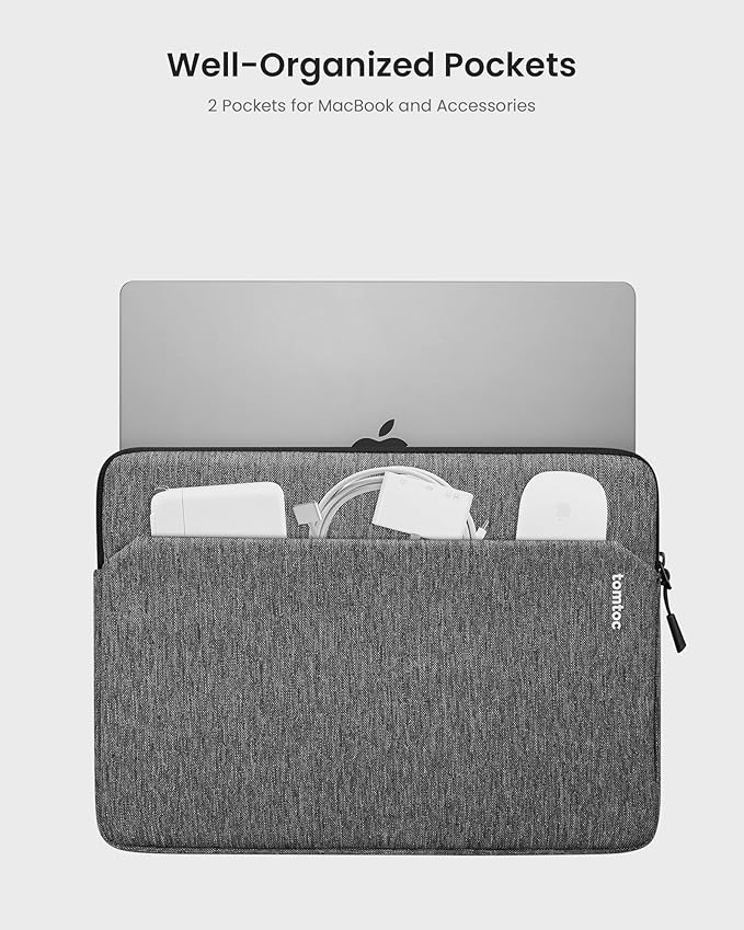 tomtoc Slim Laptop Sleeve Case for 13-inch 2026 New MacBook Air M5/A3449 M4/A3420 M3/A3113 M2/M1, Fits MacBook Neo A18 Pro, Water-Resistant Protective Carrying Case with Accessories Pocket
