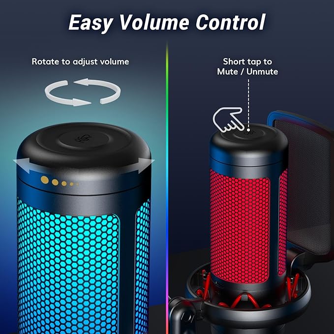TONOR Gaming Microphone Set, USB Condenser Mic for PC with Stand, Controllable RGB, Quick Mute, Volume Control, for Twitch Streaming, Discord Chatting, 200 cm/78inch Cable, Desktop Stand TC310