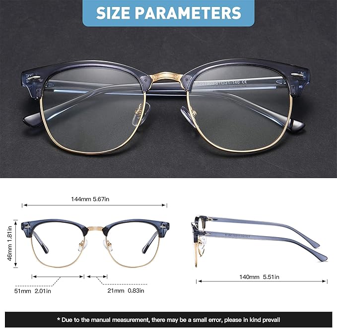 Blue Light Blocking Glasses Vintage Half Frame UV Clear Lens Anti Eyestrain Computer Gaming Glasses for Women Men(P60)