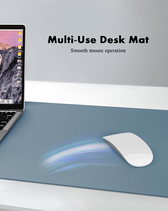 YSAGi Double-Sided Desk Pad, Leather Desk Mat, Eco Cork Desk Pad Protector, Large Mouse Pad for Desk, Waterproof Desk Blotter Pad, Desk Writing Pad for Office Work/Home(Cork+Blue Grey, 47.2" x 23.6")
