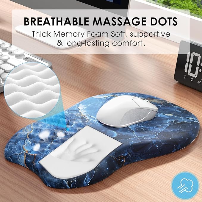 MROCO Ergonomic Mouse Pad with Wrist Support, Wrist Rest Mousepads for Carpal Tunnel Pain Relief, Memory Foam Pad with Massage Bulge and Non-Slip Base for Office, Home, Ocean Marble