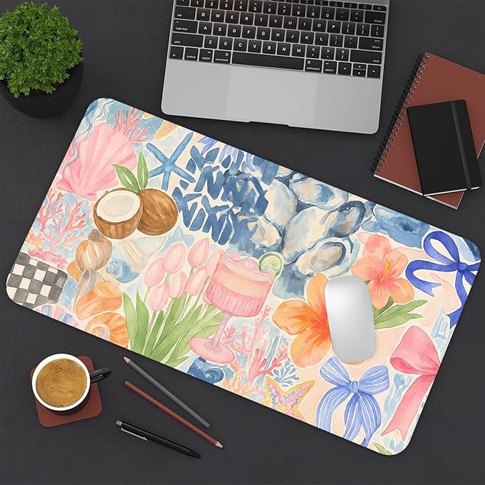 Large Mouse Pad, Watercolor Pink Desk Mat for Desktop, Women Girls Flowers PU Leather Waterproof Desk Pad, Computer PC Laptop Protector Gaming Mouse Pads for School Office Home 31.5" x 15.7"