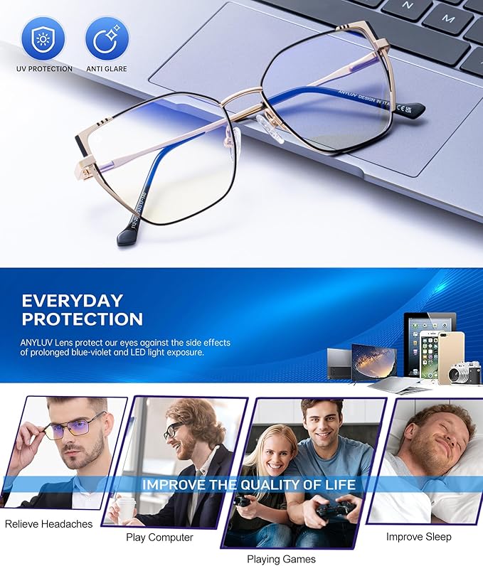 ANYLUV Blue Light Glasses for Woman Men, Womens Blue Light Blocking Glasses Computer Glasses Anti Eyestrain