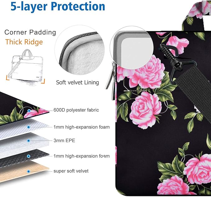 Hseok Laptop Shoulder Bag 13 13.3 14 Inch Case Compatible with MacBook Pro/Neo 14" M5/M4/M3/M2/M1,Mac Air/pro/Neo 13" and Most 13 13.3 14 Notebooks,Spill-Resistant Briefcase,Peony