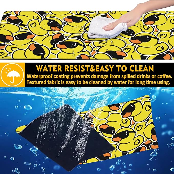 Gaming Mouse Pad,Kawaii Cute Yellow Duck Desk Pad,31.5""X15.7"" Extended Gaming Mouse Pad Mat with Stitched Edge Non-Slip Base Big Mouse Pad for Office Keyboard Laptop, Large, WDQ-D08