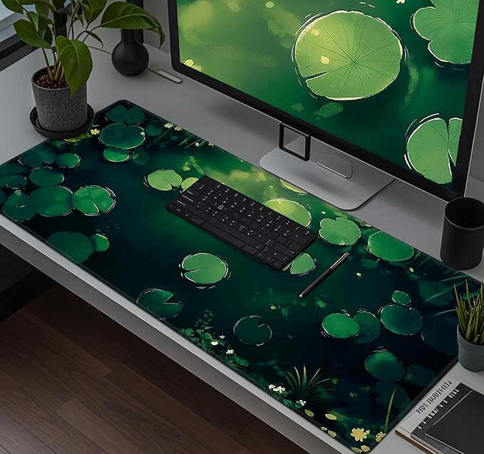 Baziabbo Green Desk Mat,XXL Extended Big Mouse Pad,Gaming Mousepad with Stitched Edge,Non-Slip Rubber Base Keyboard Desk Pad for Home Office Study Game