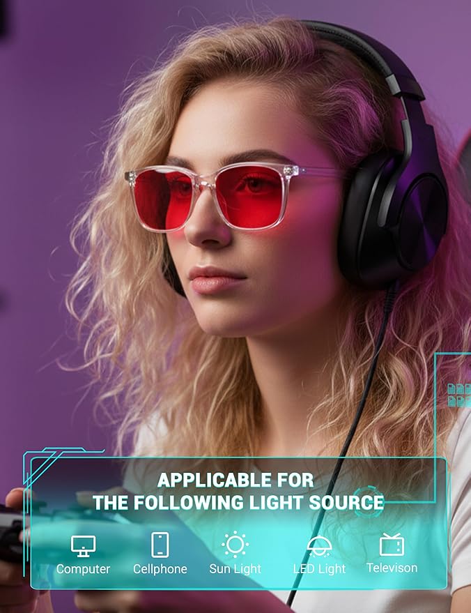 TIJN Sleep Glasses for 99.9% TR90 Blue Green Light Blocking Dual AR Coatings Red Lens for Computer Gaming Reduce Eyestrain