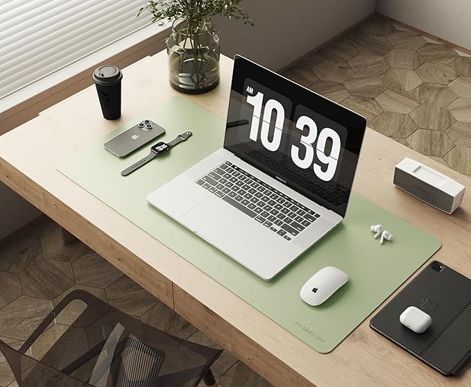 RENMTURE Double-Sided Two-Tone Faux Leather Desk mat Desktop Organization and Accessories Home and Office Large Mouse pad Game and Work (Matcha Green/Lavender Purple, 36"x17")