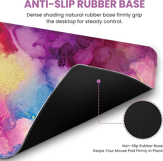 Large Mouse Pad for Desktop, Cute Desk Mat Pad Protector for Work & Gaming, Aesthetic Pretty Anti-Slip Laptop Blotter Cover for Office School Home Supplies, Color Splash, 35.4" x 15.7"