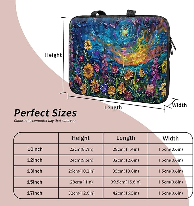 Laptop Sleeve Case Bag 13 inch, Watercolor Garden Flowers Slim Carrying Case Handbag Travel Laptop Bag for 13 inch MacBook Air M3/M2/Pro M2/ 13" iPad Pro/Air M4/M2 2024
