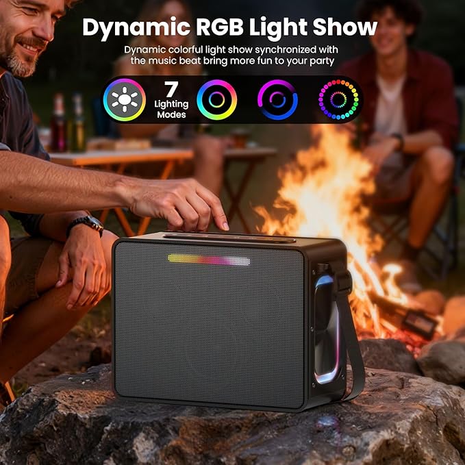 100W Peak Bluetooth Speaker, Loud Wireless Portable Speaker IPX6 Waterproof Outdoor Speaker with LED Lights Powerful Stereo Sound & Deep Bass 36H Playtime, EQ Boombox for Party Camping