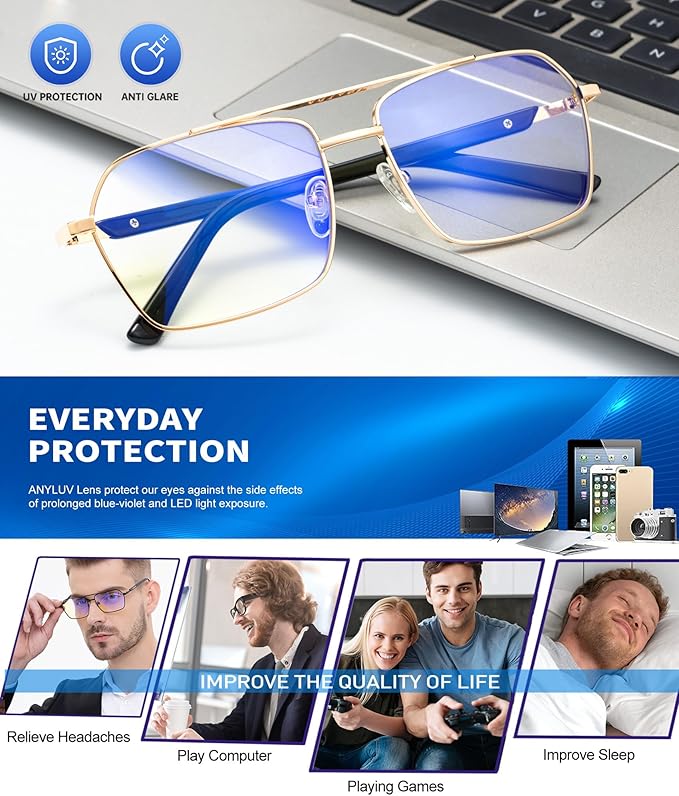 ANYLUV Blue Light Glasses Men/Women, Blue Light Blocking Glasses, Computer Screen Blocker Eyes Protection Glasses