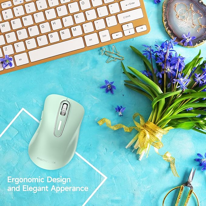 memzuoix 2.4G Wireless Mouse, 1400 DPI Computer Mice USB Receiver, Portable Wireless USB Mouse Battery Powered Cordless Mice for Laptop, PC, Desktop, 5 Buttons (Light Green)
