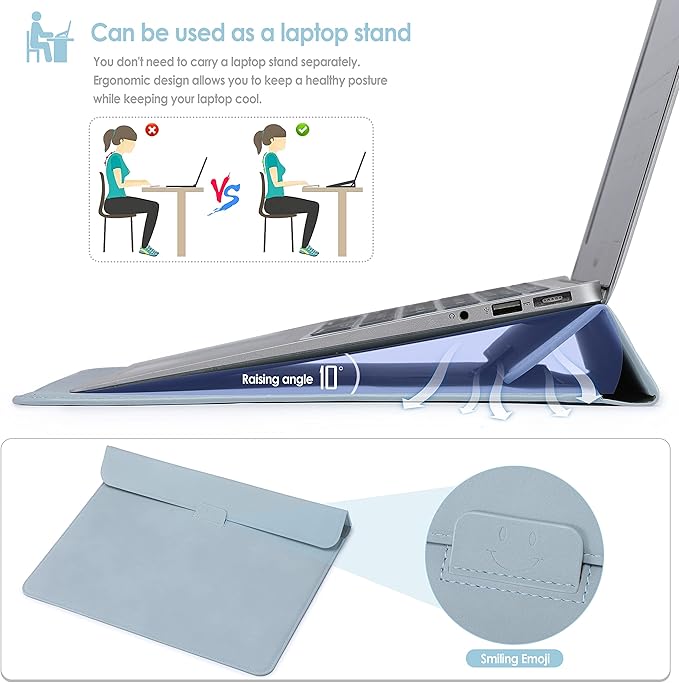 HYZUO 15-16 Inch Laptop Sleeve Case with Stand Feature for MacBook Pro 16 M4/M3/M2/M1 Pro/Max 2025-2019, XPS 15, MacBook Pro 15 2015-2012, Samsung Galaxy Book Flex/Pro 15, Pale Blue
