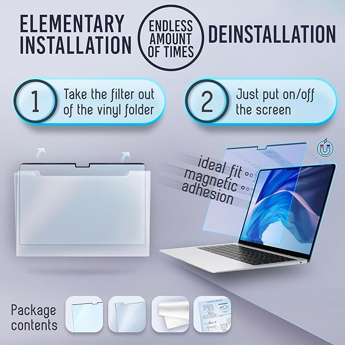 VINTEZ Magnetic Blue Light Screen Protector Compatible With MacBook Air 15" 2023, 2024, 2025, M2, M3 Anti Blue Light Blocking Filter for Laptop