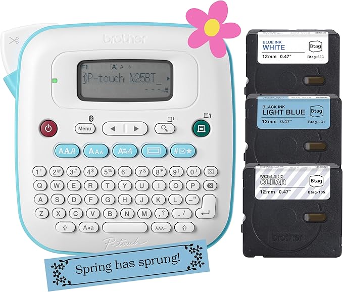 Brother P-Touch -N25BTV3 Personal Connected Label Maker, Bluetooth (Bundle), Design&Print2 app, Portable, Handheld, 3 Sample Label Tapes Included, Prints with Btag½â€ (12mm) Wide Tapes