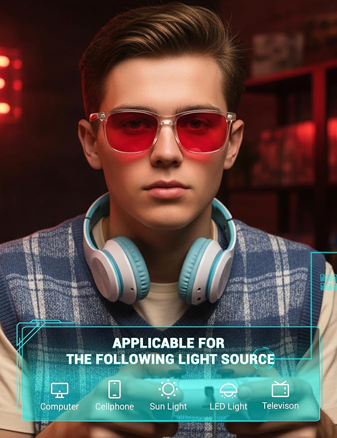 TIJN Sleep Glasses for 99.9% TR90 Blue Green Light Blocking Dual AR Coatings Red Lens for Computer Gaming Reduce Eyestrain