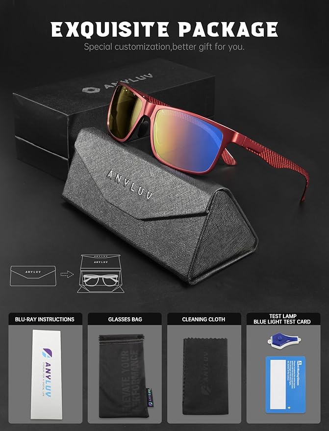 ANYLUV Carbon Fiber Reading Glasses for Men Women, Blue Light Blocking Computer Readers, Anti Glare Spring Hinge