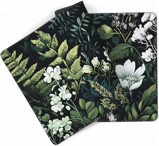 Floral Aesthetic Wildflower Gaming Mouse Pad, Forest Green Moody Forest Desk Mat with Anti-Slip Base & Stitched Edges,35.4" x 15.7" in Table Mat for Computer Desktop, Beautiful Workstation Decor