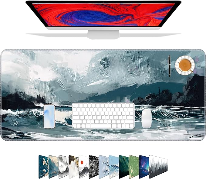 Galdas Gaming Mouse Pad XXL XL Large Long Extended Big Mousepad Non-Slip Rubber Keyboard Mouse Pad with Stitched Edges for Laptop Home Office (31.5x11.8x0.08 Inch) … (Ink Painting)