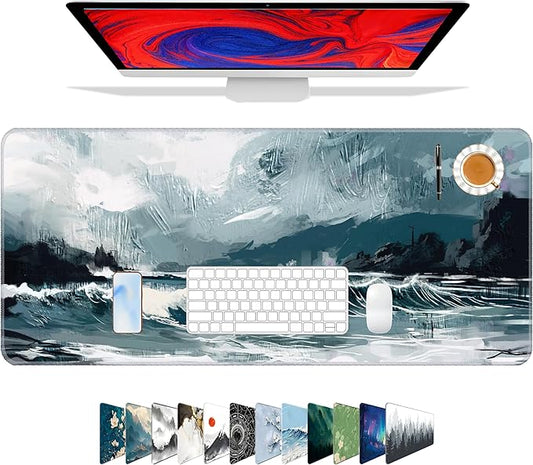 Galdas Gaming Mouse Pad XXL XL Large Long Extended Big Mousepad Non-Slip Rubber Keyboard Mouse Pad with Stitched Edges for Laptop Home Office (31.5x11.8x0.08 Inch) … (Ink Painting)