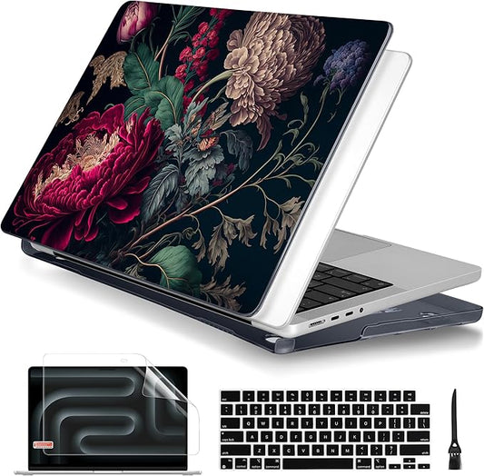 Batianda for MacBook Pro 14 Inch Case 2026-2021 Release M5 M4 M3 M2 M1 Pro/Max, 1.2mm Slim Graphic Hard Shell Cover with Keyboard Cover, Screen Protector 4-in-1 Bundle, Vintage Flower