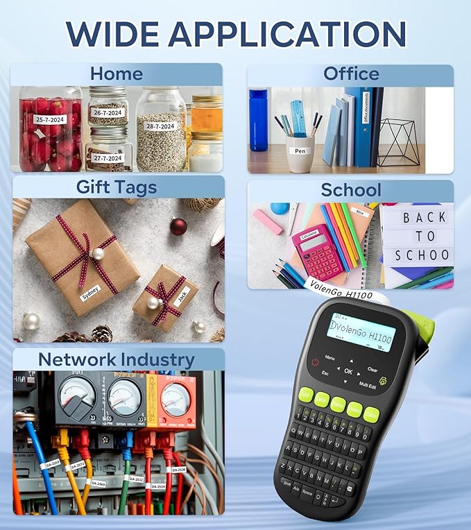 Label Maker Machine with-Tape, Label Maker Waterproof-Labels, Wire Labeler Machine with Tapes Laminated, H1100 Handheld Labeling Maker, Backlit-LCD & One-Touch Key, Home Industrial Office Organization