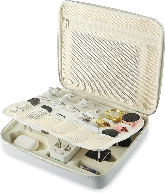 Electronics Organizer Case,Travel Essentials Bag for iPad,Tablet, Charger, Cables, Power Bank,Lapel Mic, Earphones, Watches, Tech Accessories Carry Bag for Travel, Live Streaming, Business Trip