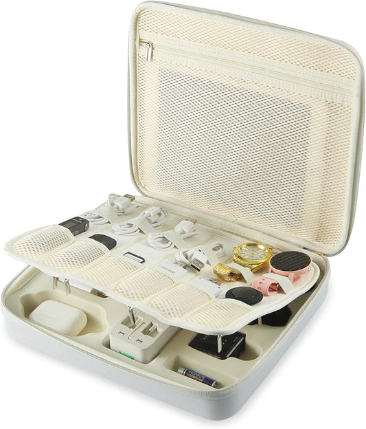 Electronics Organizer Case,Travel Essentials Bag for iPad,Tablet, Charger, Cables, Power Bank,Lapel Mic, Earphones, Watches, Tech Accessories Carry Bag for Travel, Live Streaming, Business Trip