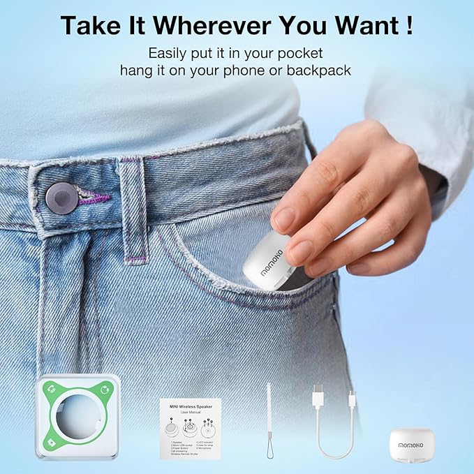 Mini Bluetooth Speaker - Small Size but Great Sound Quality,with Built in Mic,TWS Pairing Portable Speaker for Home/Outdoor/Travel, Smartphone, Laptop (White)