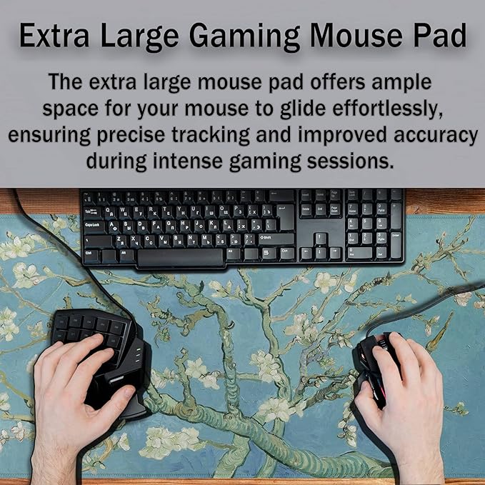 Big Mouse Pad Modern Desk Pad Computer Desk Mats Large Mouse Pads Large Mousepad Waterproof Non-Slip Rubber Base 35.4 X 15.7 for Game Office, Vincent Almond Blossom