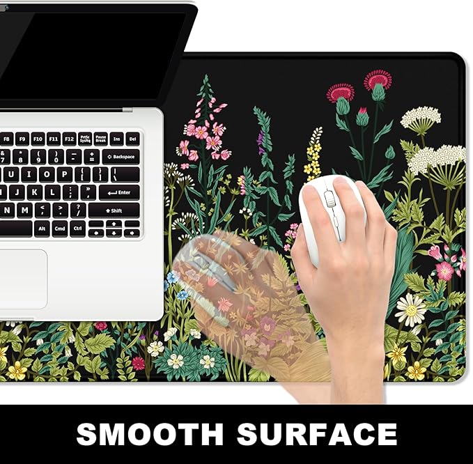 BOSOBO Large Mouse Pad, Desk Pad, XXL XL Extended Gaming Mouse Pad, Desk Mat for Office & Home, Long Keyboard Mat, Huge Mouse Pad, Desktop Full Cover 31.5 x 11.8 Inches, Silent Midnight Flowers Black