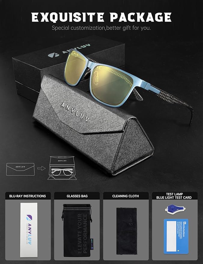 ANYLUV Carbon Fiber Reading Glasses for Men Women, Blue Light Blocking Computer Readers, Anti Glare Spring Hinge