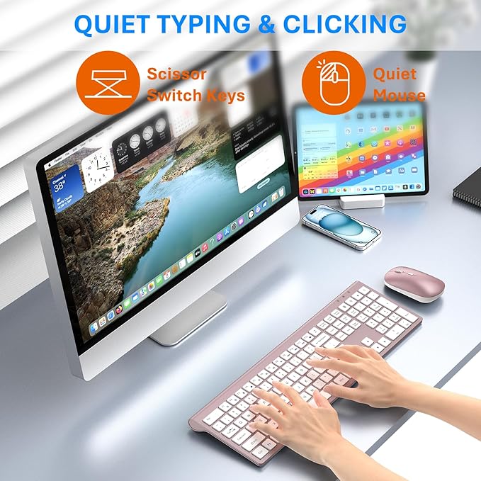 Wireless Keyboard and Mouse Combo, Full Size Keyboard and Mouse, Long Battery Life, Optical Mouse, 2.4G Lag-Free Cordless Mice Keyboard Set Ultra Slim Design for Computer, Laptop, PC, Windows (Pink)
