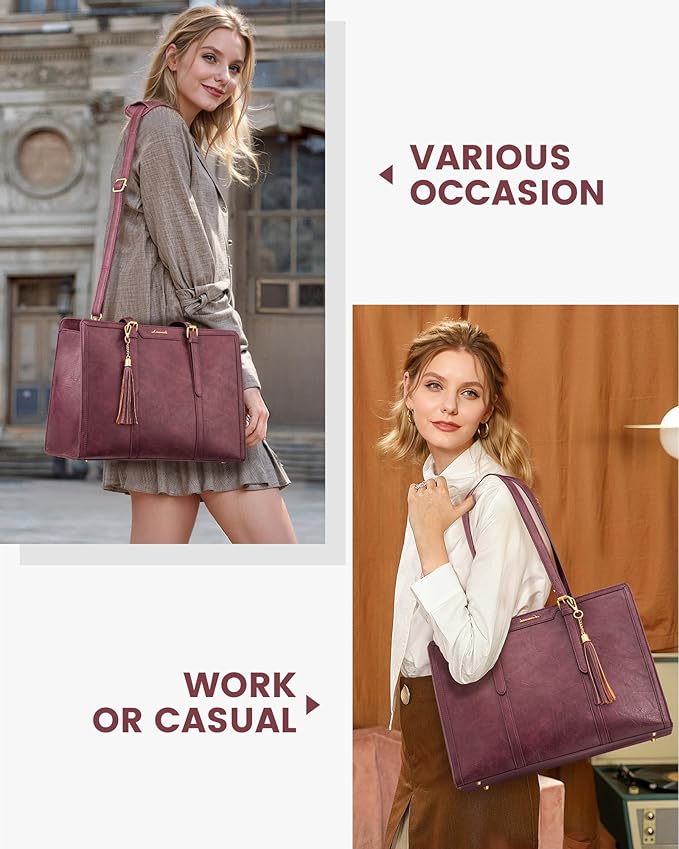 LOVEVOOK Laptop Bag for Women Vintage Leather Work Tote 15.6 inch Large Capacity Computer bag with Clutch Purse for Office, Travel, School, Casual