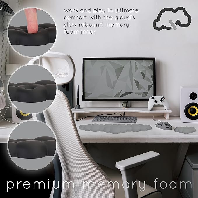 Create-ables Qloud Cloud Wrist Rest Keyboard Wrist Rest for Computer Keyboard Pad, Cloud Keyboard Wrist Rest, Wrist Pad for Keyboard, Memory Foam, Non Slip Base, Comes with Mouse Pad - Soft Gray