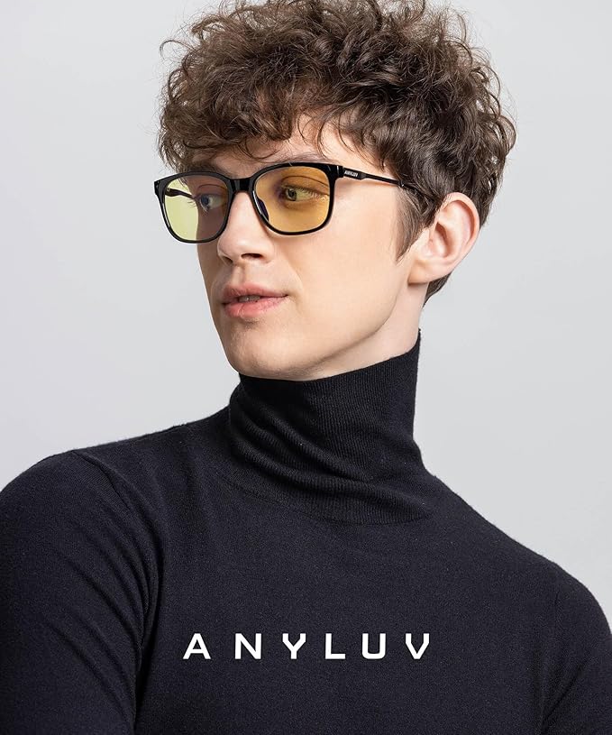 ANYLUV Blue Light Glasses for Men, Lightweight Computer Gaming Glasses, Stylish Anti Eyestrain Blue Light Blocking Men