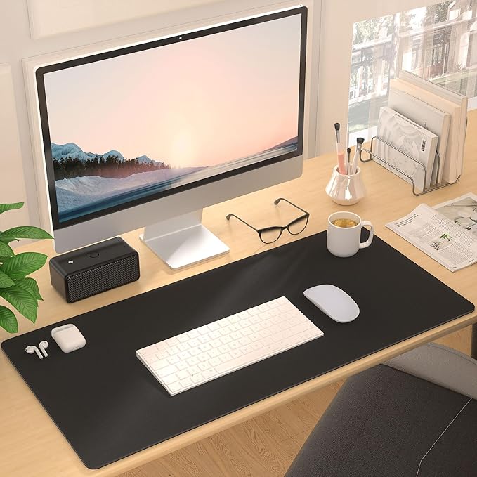 Desk Pad Protector Mouse Pad, Non-slip Computer Mat for Desk, PU Leather Office Desk Mat, Waterproof Desk Pad for Keyboard and Mouse, Laptop Desk Blotter Pad for Home and Office, Black (15.7''X31.5'')