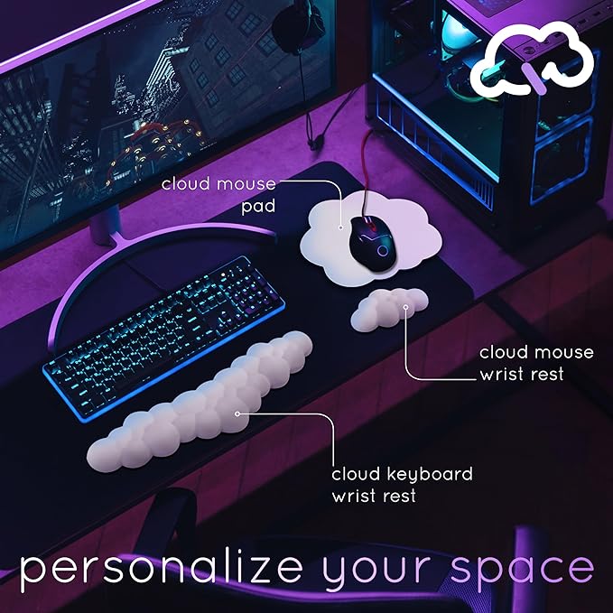 Create-ables Qloud Cloud Wrist Rest Keyboard Wrist Rest for Computer Keyboard Pad, Cloud Keyboard Wrist Rest, Wrist Pad for Keyboard, Memory Foam, Non Slip Base, Comes with Mouse Pad - Pastel Green