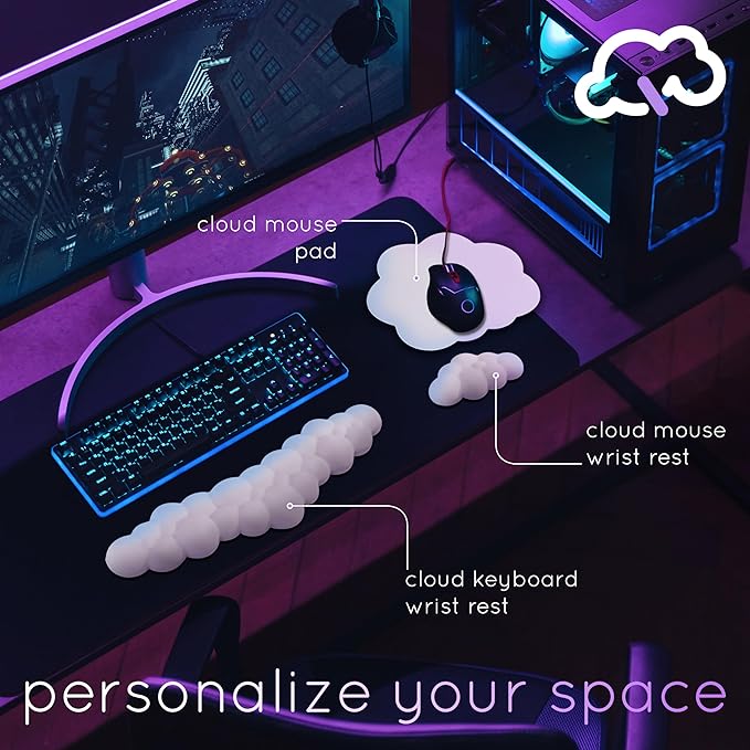 Create-ables Qloud Cloud Wrist Rest Keyboard Wrist Rest for Computer Keyboard Pad, Cloud Keyboard Wrist Rest, Wrist Pad for Keyboard, Memory Foam, Non Slip Base, Comes with Mouse Pad - Yellow