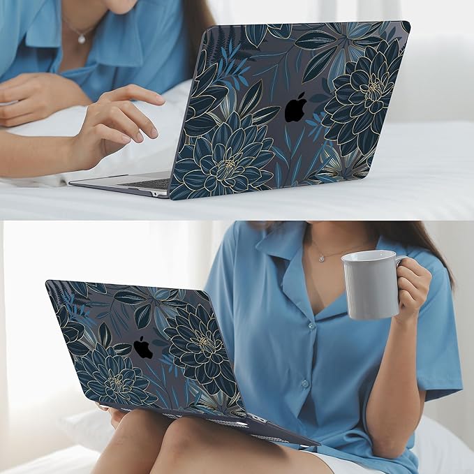 Mektron Case for MacBook Air 13 inch M1 A2337 A2179 A1932,Hard Cover 2018-2021 Air 13-inch with Touch ID, Exclusively Designed Protective Shell with Keyboard Skin+Screen Protector,Dahlia Flower C035