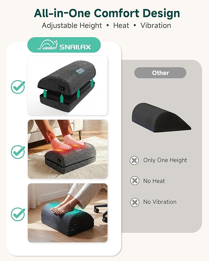 Snailax Footrest Massager with Adjustable Vibrating Heat, Ergonomic Footrest for Desk & Office, Foot Massager for Relaxation, Stress Relief & Circulation Boost, Product for Office Workers