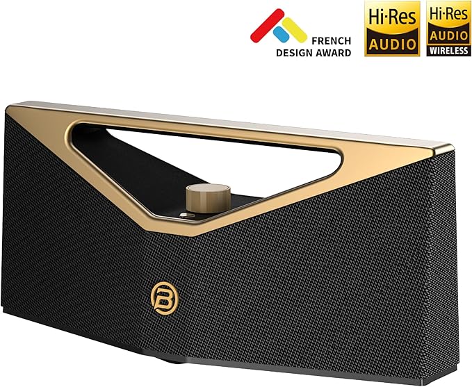 BUGANI Hi-Res Audio Bluetooth Speaker Loud 160W, Large Portable Bluetooth Speaker with Deep Bass Subwoofer, TWS Wireless Stereo, Waterproof Outdoor Party Speaker, 12H Playtime Golden