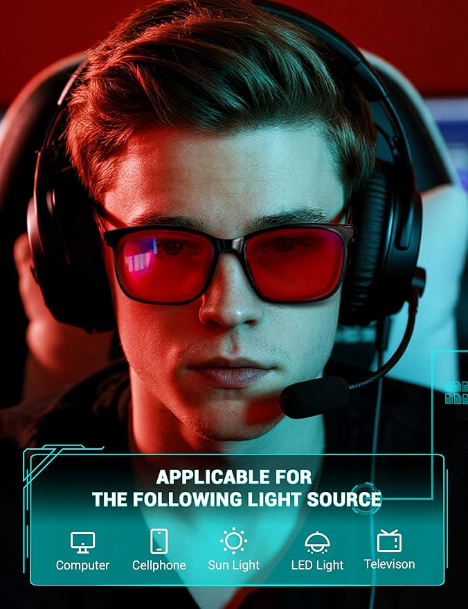 TIJN Sleep Glasses for 99.9% TR90 Blue Green Light Blocking Dual AR Coatings Red Lens for Computer Gaming Reduce Eyestrain