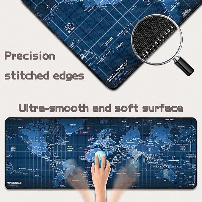 Mouse Pad Gaming - Desk Mat for Keyboard and Mouse - Large Mouse Pad for Desk, World Map Mousepad (31.5 x 11.8inch) with Non-Slip Base, Desks Pad Mat for Gaming, Office and Home