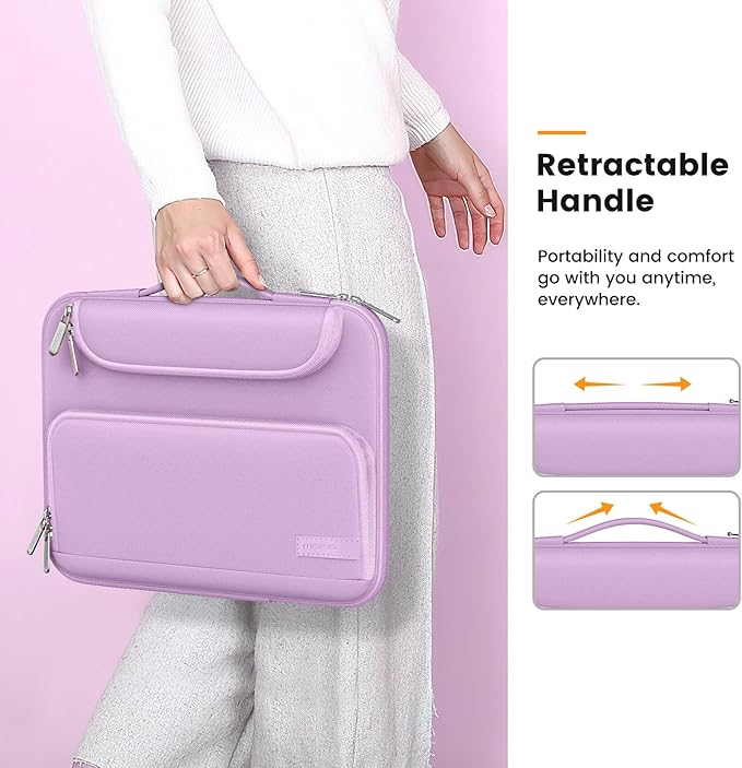 MoKo 9-11 Inch Tablet Sleeve Bag, Fits iPadAir 5/4th 10.9, iPadPro 11 Inch, iPad 9/8th 10.2, iPad 10th 10.9, Tab S8/S9 11",Waterproof Polyester Bag with Double Pockets,Retractable Handle, Purple