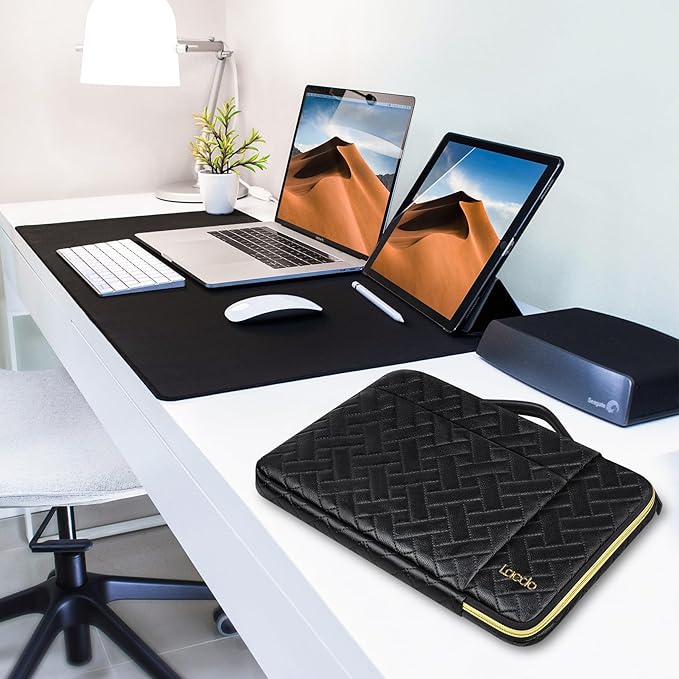 Lacdo 360° Protective Laptop Sleeve Case for 16 inch MacBook Pro M5 Pro/Max A3428 A3429 (2026), M4/M3/M2/M1 A3403 A3186 A2991 A2780 A2485 A2141, 15 inch Surface Laptop 7 Computer Bag, Elegant Black