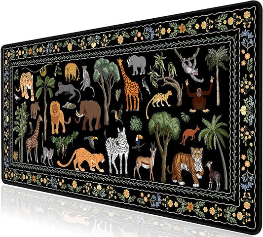 L-SPOUTTO Jungle Animal Desk Mat for Keyboard and Mouse,XXL Large Mouse Pad Non-Slip Keyboard Pad Waterproof Desktop Mat for Laptop Computer Work Game Home Office-Black
