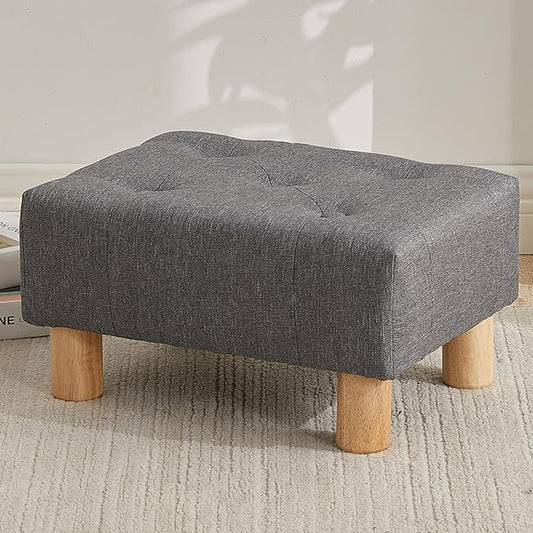 Small Foot Stool Ottoman, Linen Footstool Ottoman Foot Rest for Couch, Rectangle Footstools and Ottomans Small for Living Room, Entryway and Bedroom (Gray)