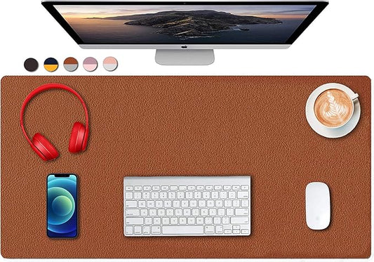 Dual Sided PU Leather Desk Pad, Mouse Pad, Office Desk Mat, Non-Slip Laptop Desk Pad, Waterproof Desk Writing Pad for Office and Home (31.5" x 15.7", Brown+Silver)